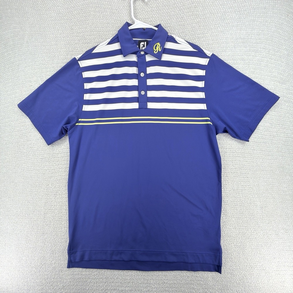 FootJoy FJ Golf Polo Shirt Mens M Blue Stripe Stretch Performance Short Sleeve